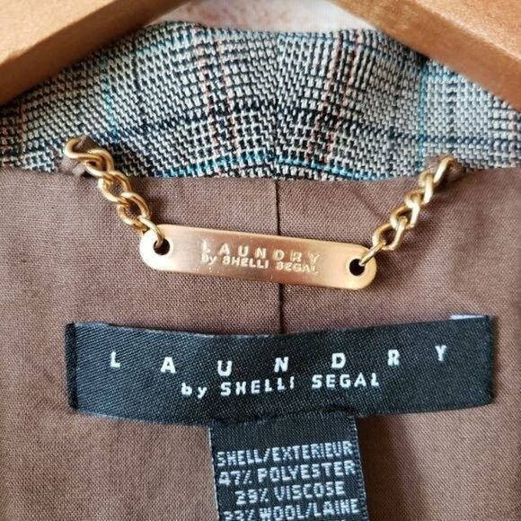 Laundry by Shelli Segal Wool Blend Ruffle Collar Plaid Lined Jacket Size 8 - Picture 3 of 9